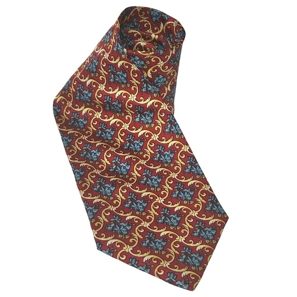 Fendi Neck Tie Italy Luxury Classic Silk Floral Gold Scroll Pattern Vintage - Picture 8 of 12